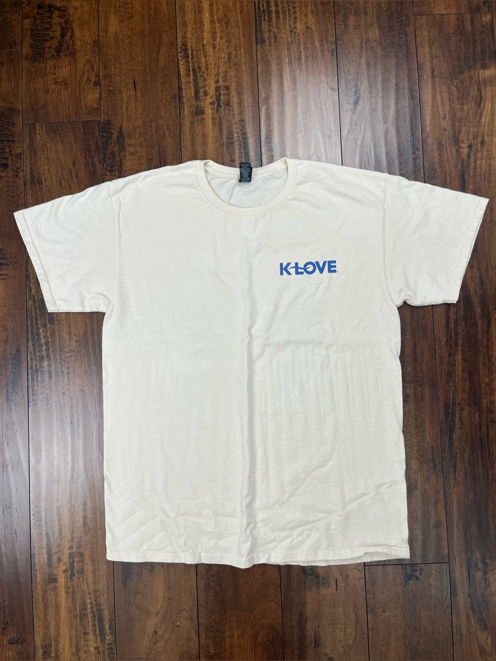 K-LOVE Good News Shirt Men’s Large White Cotton Gildan Graphic Tee Two-Sided.